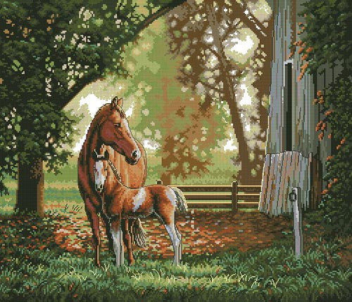 法国dmc十字绣套件马一家温馨欧式动物客厅满绣十字绣套件