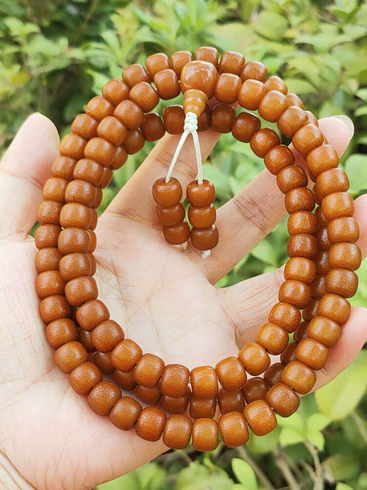 天然开片老风化菩提根108颗佛珠纯手工陈籽白玉菩提根手串男女