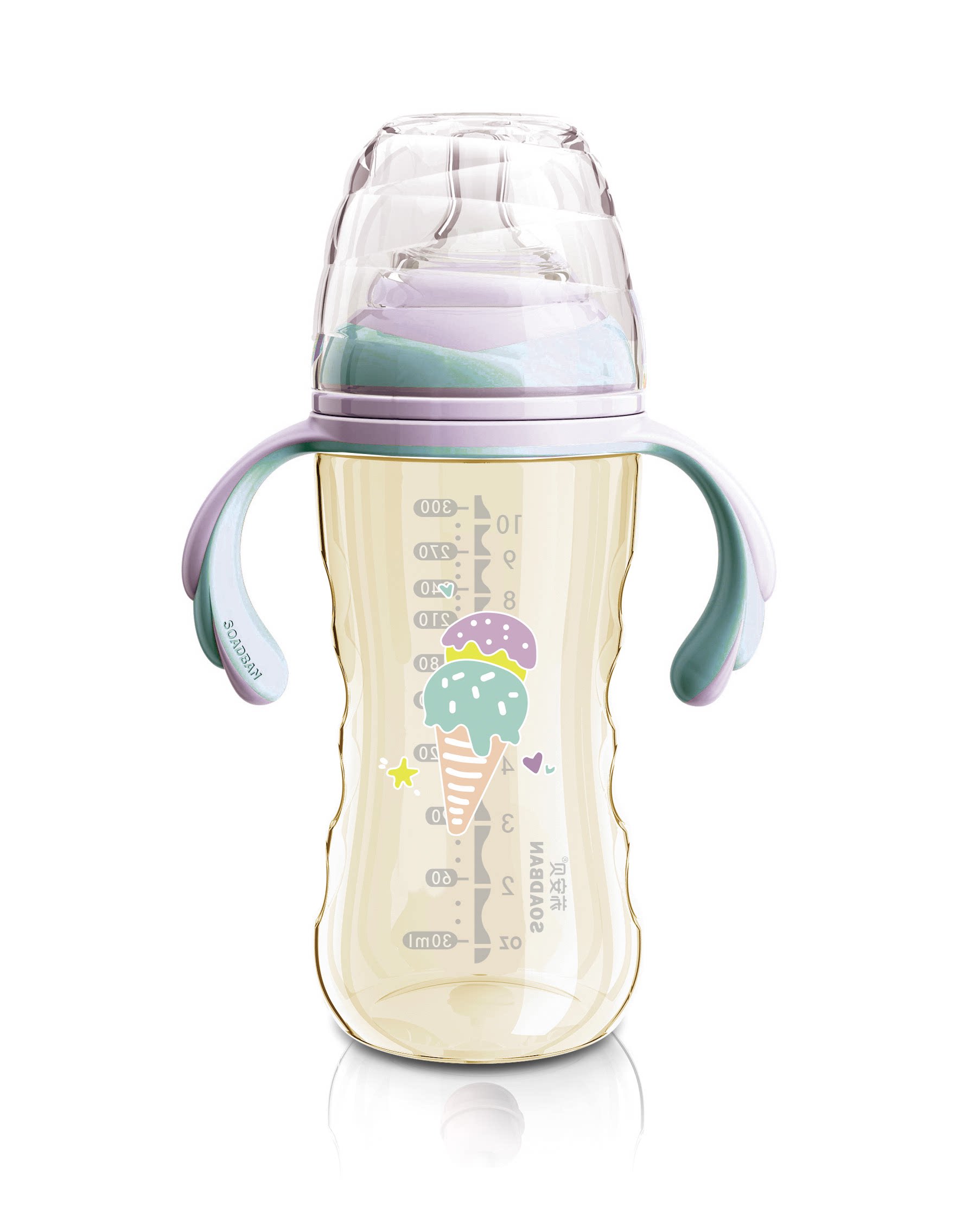 苏安贝材质吸嘴鸭嘴奶瓶ppsu冰淇淋魔法口径宽口奶瓶