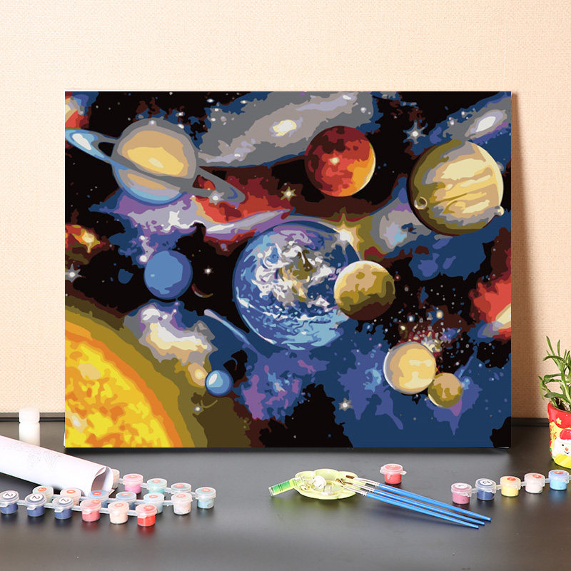 数字油画diy手工填充太空宇航员风景画太阳系行星手绘diy