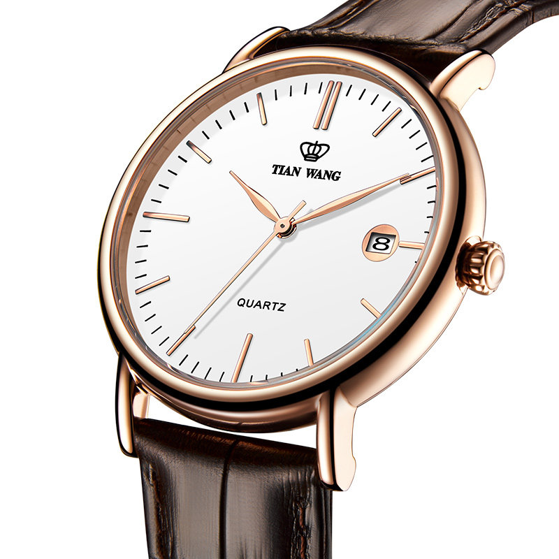 天王表正品时尚潮流腕表男士皮带手表简约休闲石英表3874