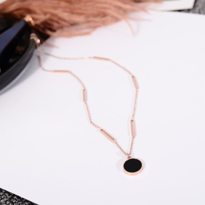 日韩钛钢短款彩金锁骨链 韩版时尚镀玫瑰金细项链女圆牌吊坠饰品