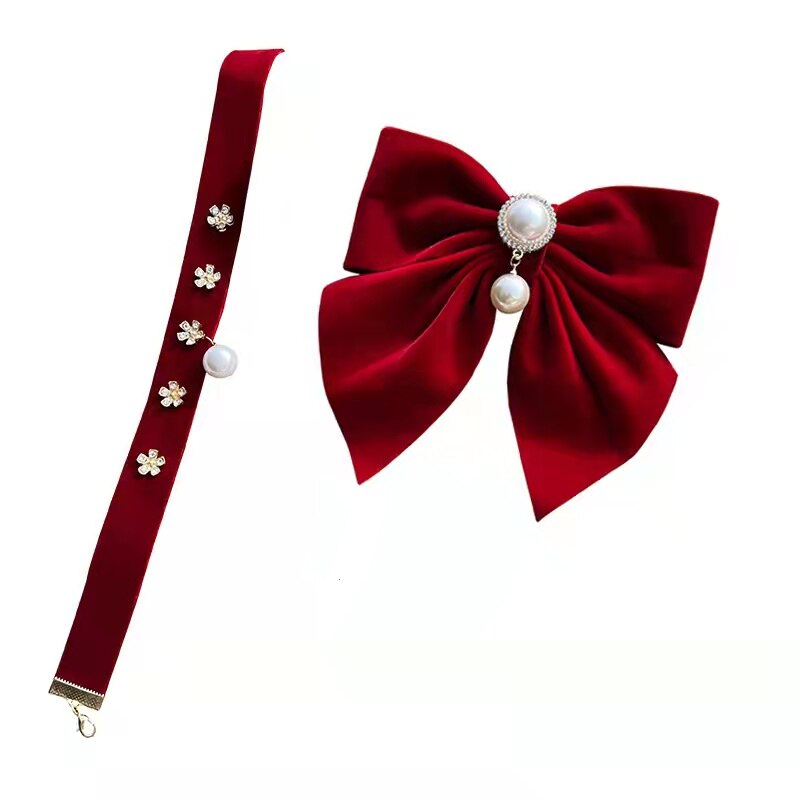 在逃公主红色蝴蝶结发夹珍珠流苏苏仙美敬敬酒发饰