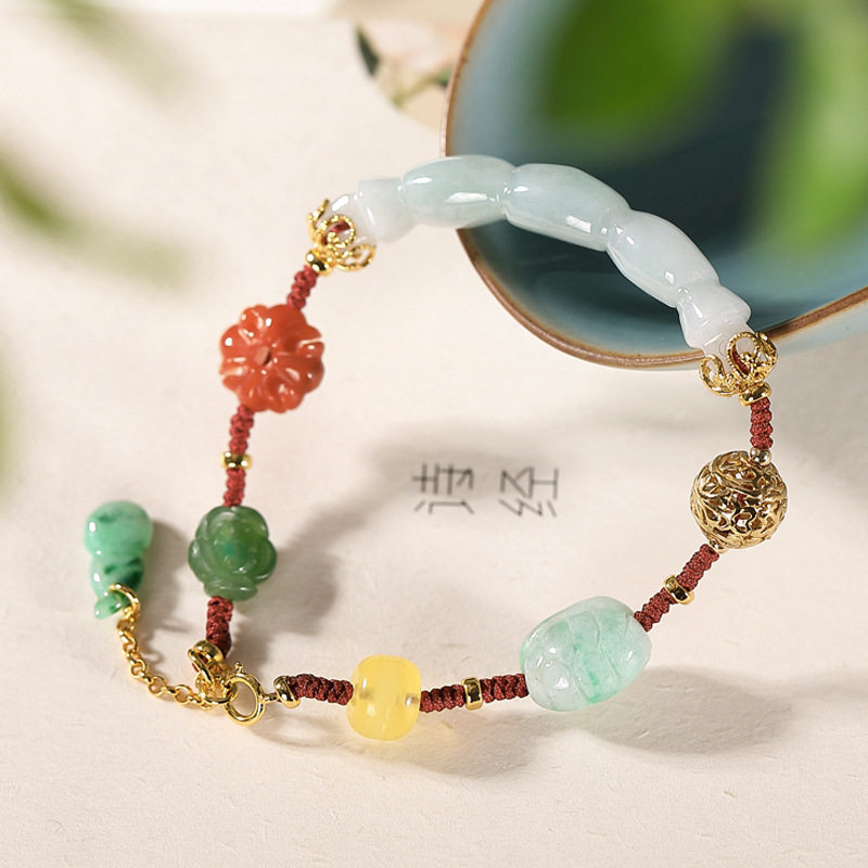 国风百搭天然宝玉石翡翠手链影视吉祥编织手绳手链