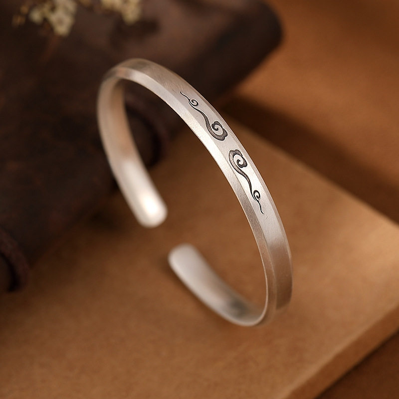 复古银饰品s99足银手镯高档宫廷祥云女士开口手镯