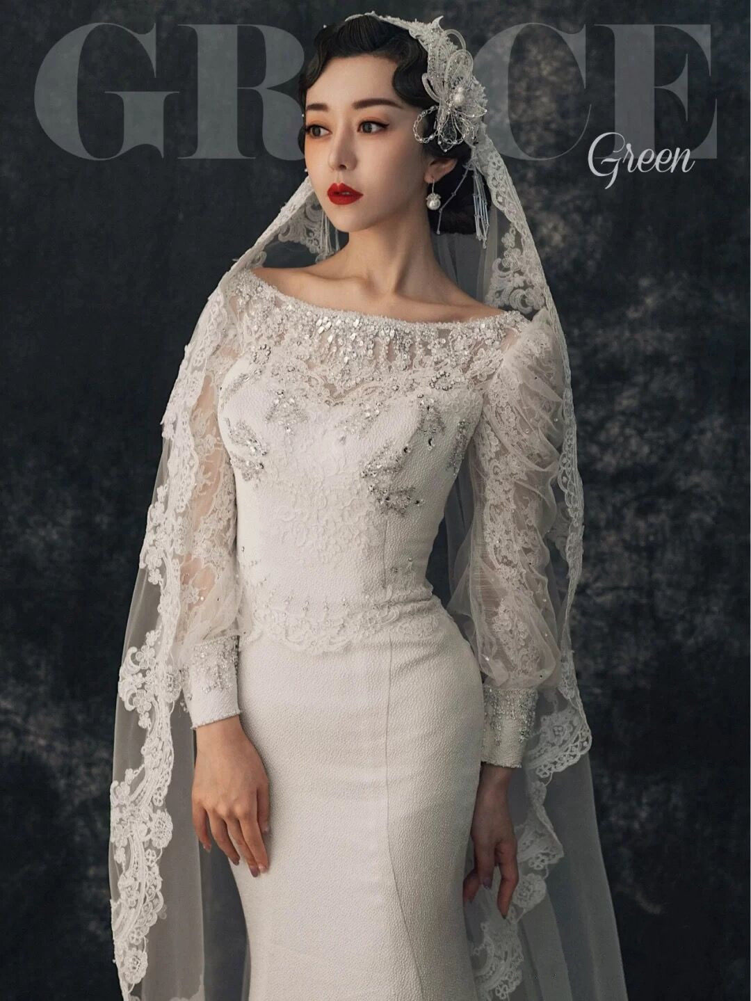 古风婚纱照新娘复古蕾丝长款白色拖尾头结婚拍照头纱