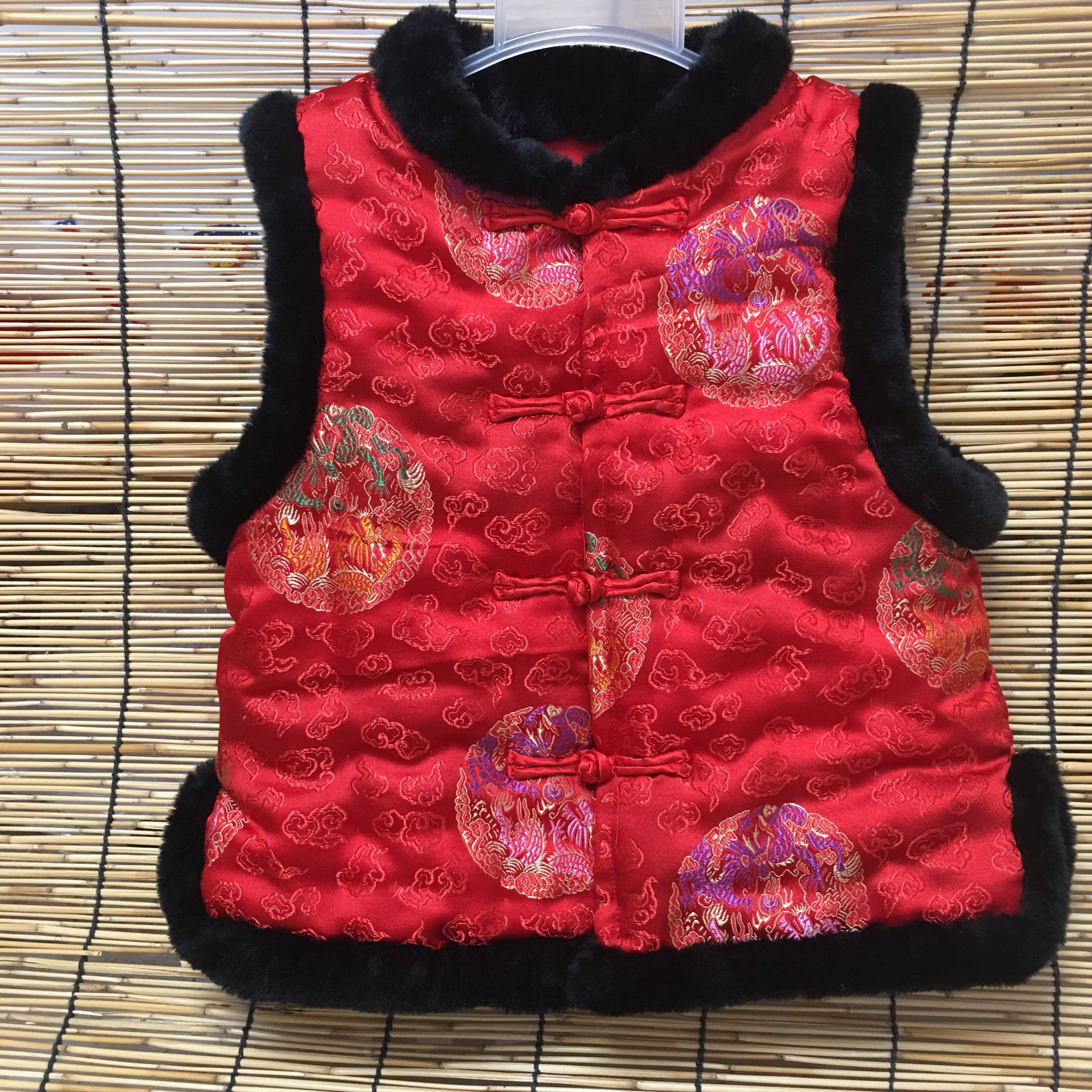 宝宝手工棉花棉衣唐装儿童马甲中小童拜年服中大童过年装中式盘扣