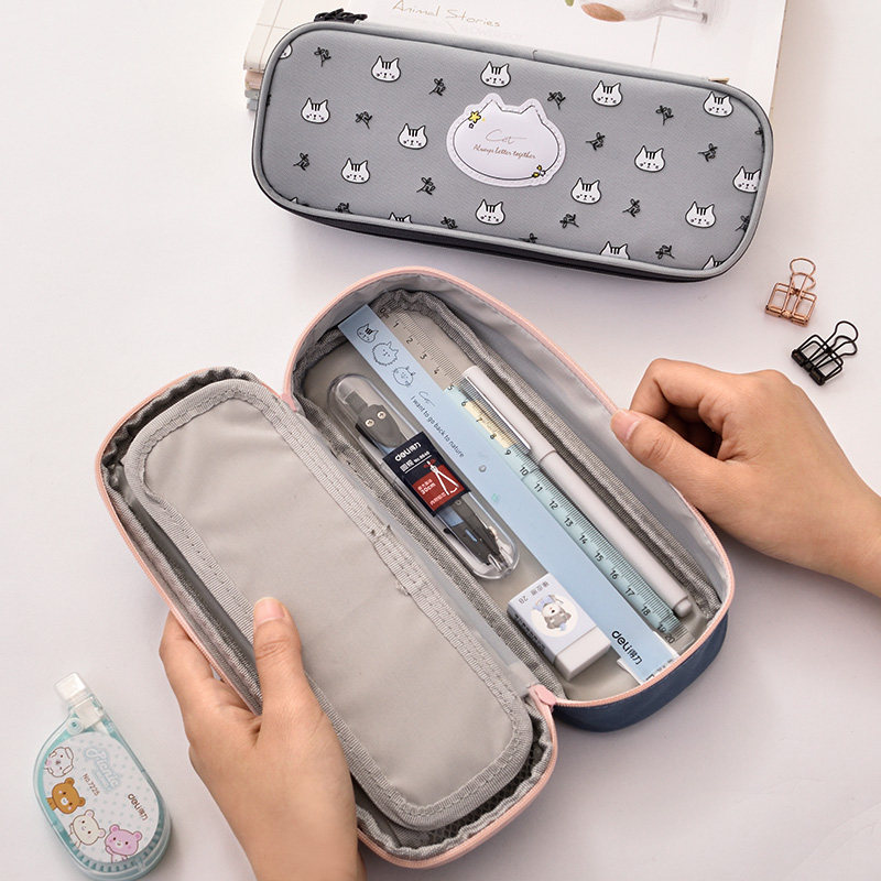 小学得力简约男孩学生多功能一年级幼儿园三层铅笔盒笔袋