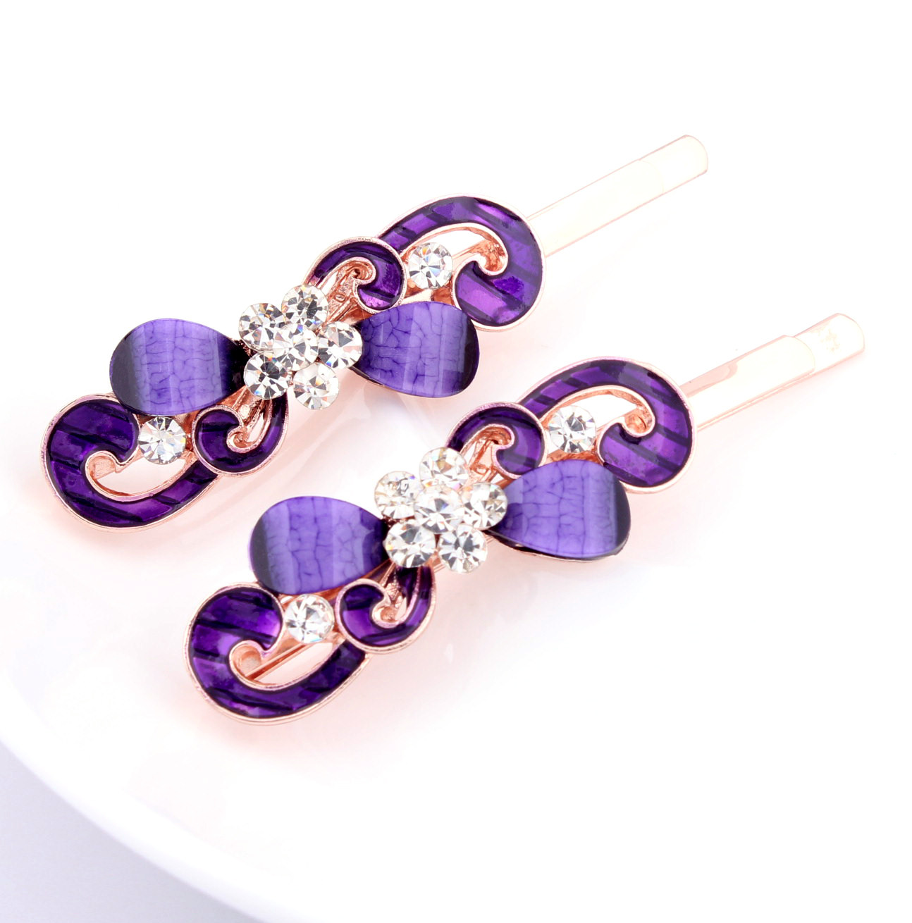 边夹刘海夹对夹一字夹发饰水钻发夹顶夹女士头饰发卡镶钻 - 羽美饰品