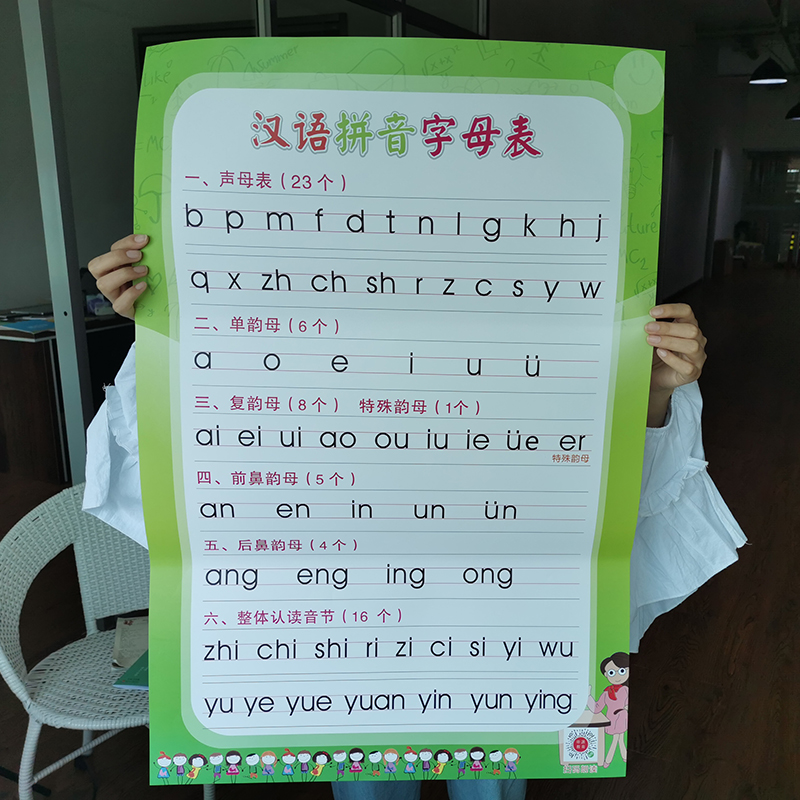 汉语拼音字母表挂图墙贴声母表单韵母复韵母前后鼻音