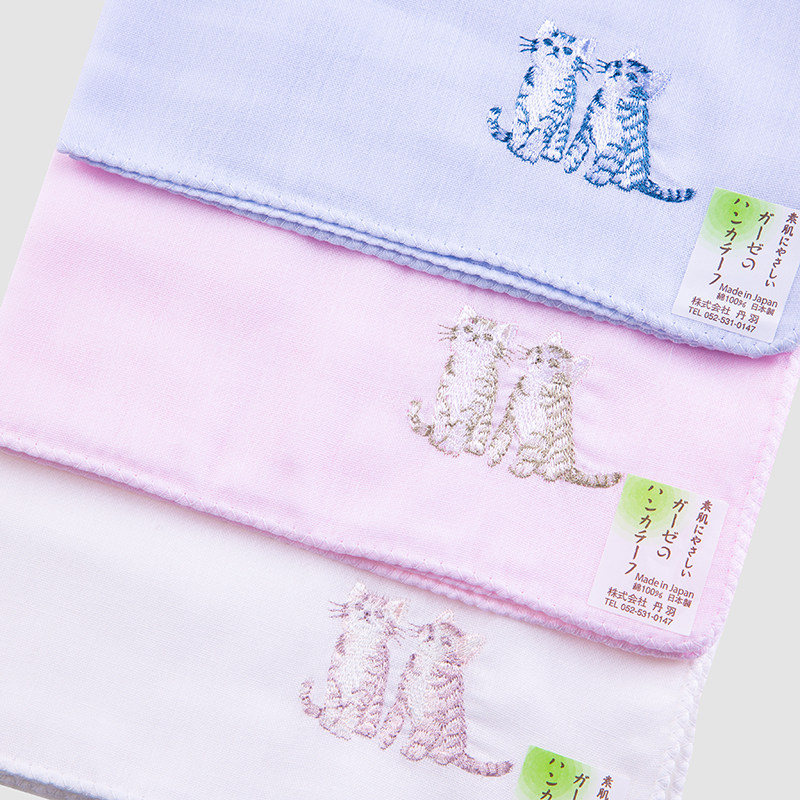 刺绣日本女士棉纱手帕手绢纯棉方巾双层锁边手帕