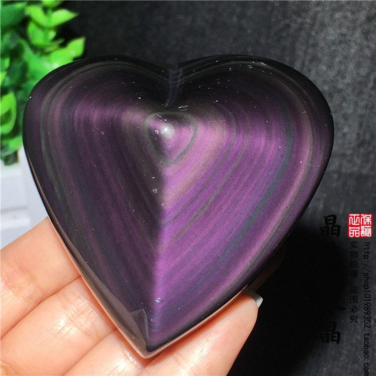 天然然彩曜石原石把玩彩心心形手把摆件实物摆件