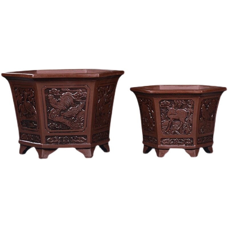 仿古花盆复古风做旧粗陶上档次捡漏古典大小号紫砂君子兰陶瓷花盆