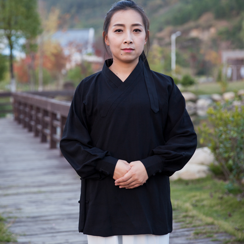 武当亚麻太极服女道士服长三清领道道袍练功太极服