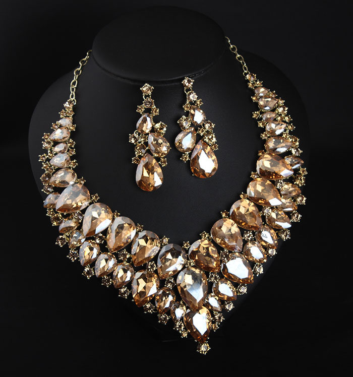 欧美夸张项链 奢华绿宝石锁骨链装饰链时尚晚宴礼服女气质配饰品