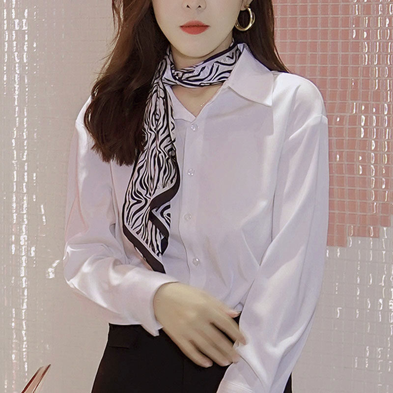 春秋夏季丝巾女小长条黑白白色搭配衬衫西装围巾
