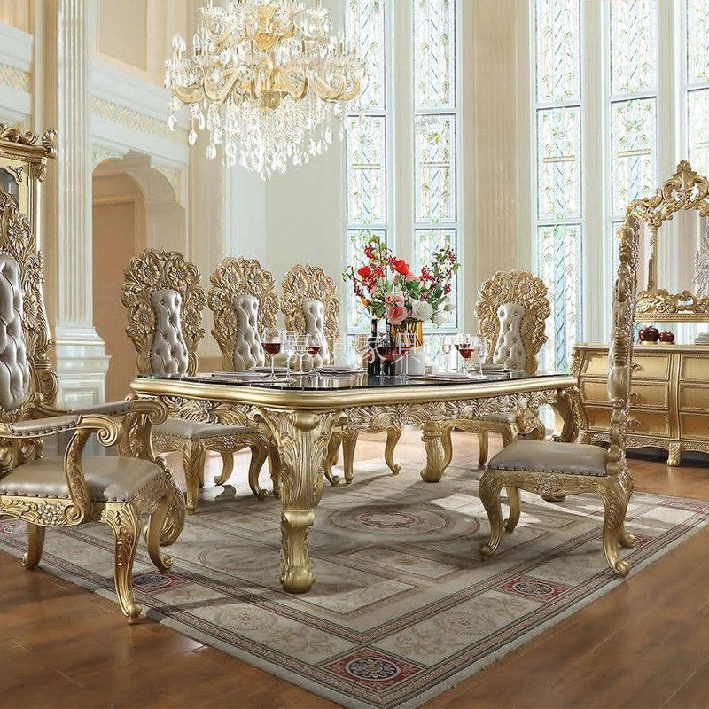 欧式奢华实木餐桌桌椅组合法式宫廷原木雕花实木餐桌