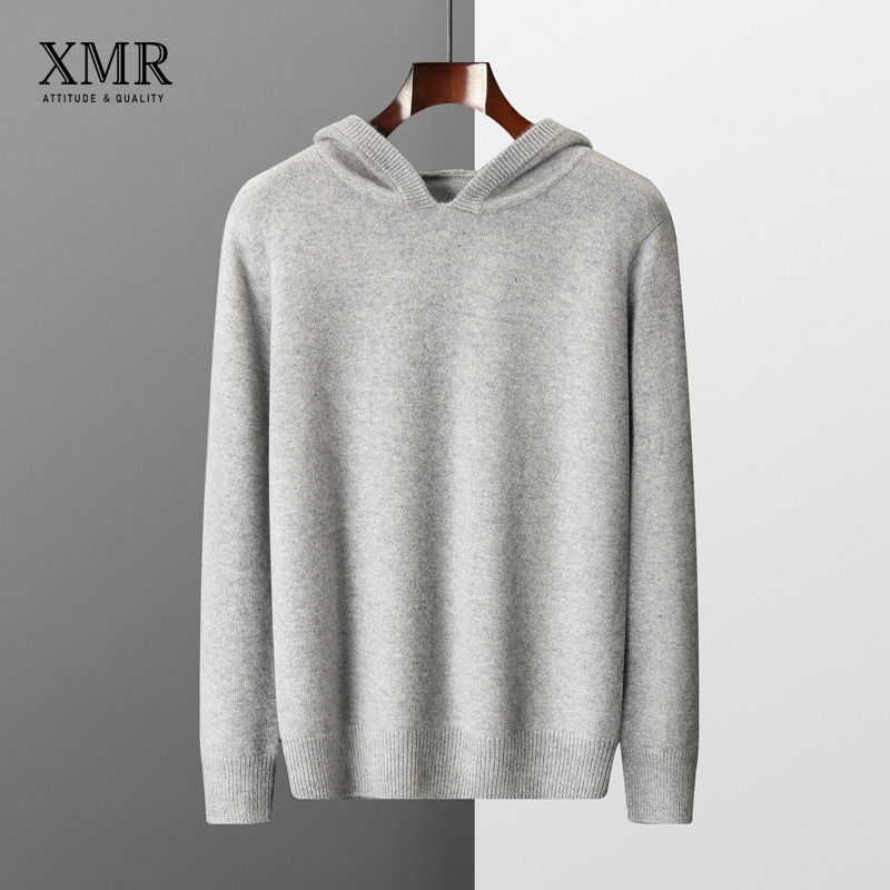 简约休闲羊绒卫衣男加厚连帽羊绒衫宽松舒适运动帽衫秋冬毛衣外套