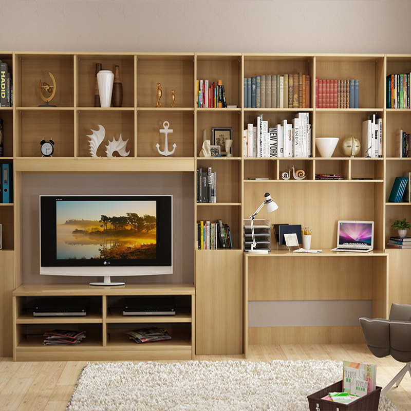 北欧电视柜书柜组合墙柜书桌一体客厅多功能背景墙柜子家具定制