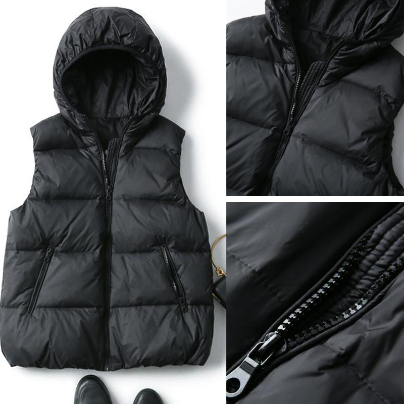 欧洲站外贸出口尾单羽绒马甲女秋冬款无袖羽绒服外套带帽外穿背心