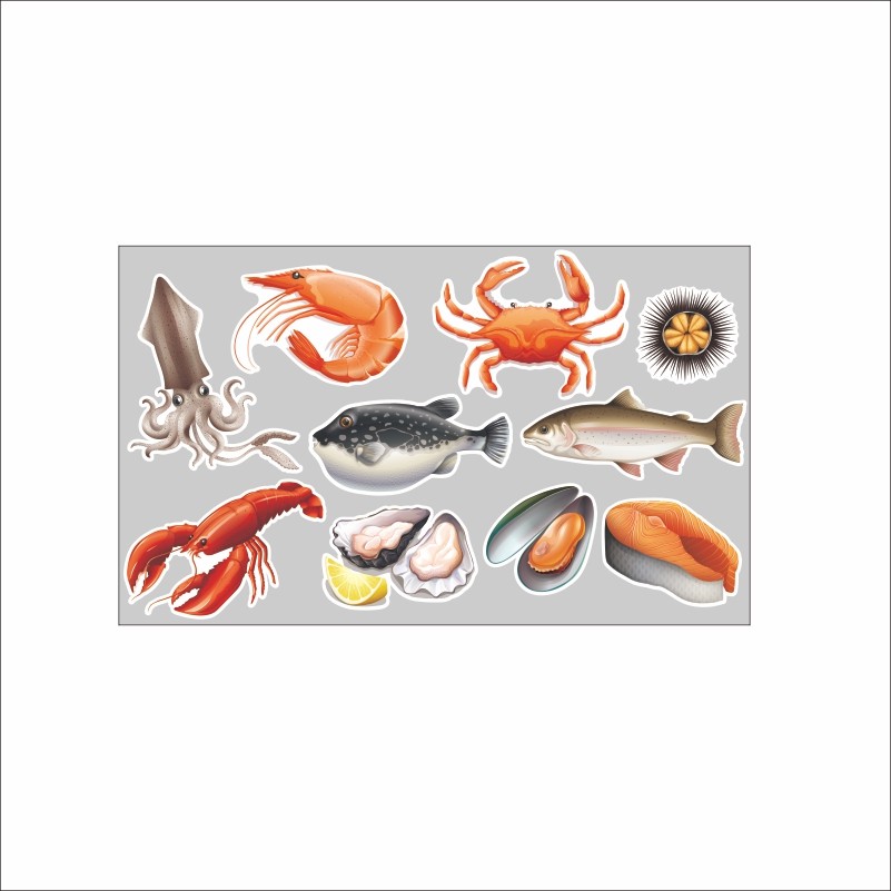 龙虾螃蟹海鲜鱼贴纸水产生鲜餐厅饭店超市橱窗墙贴