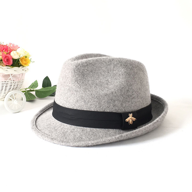 小蜜蜂ins冬季羊毛帽子女韩版潮女士百搭秋冬毛呢礼帽时尚爵士帽