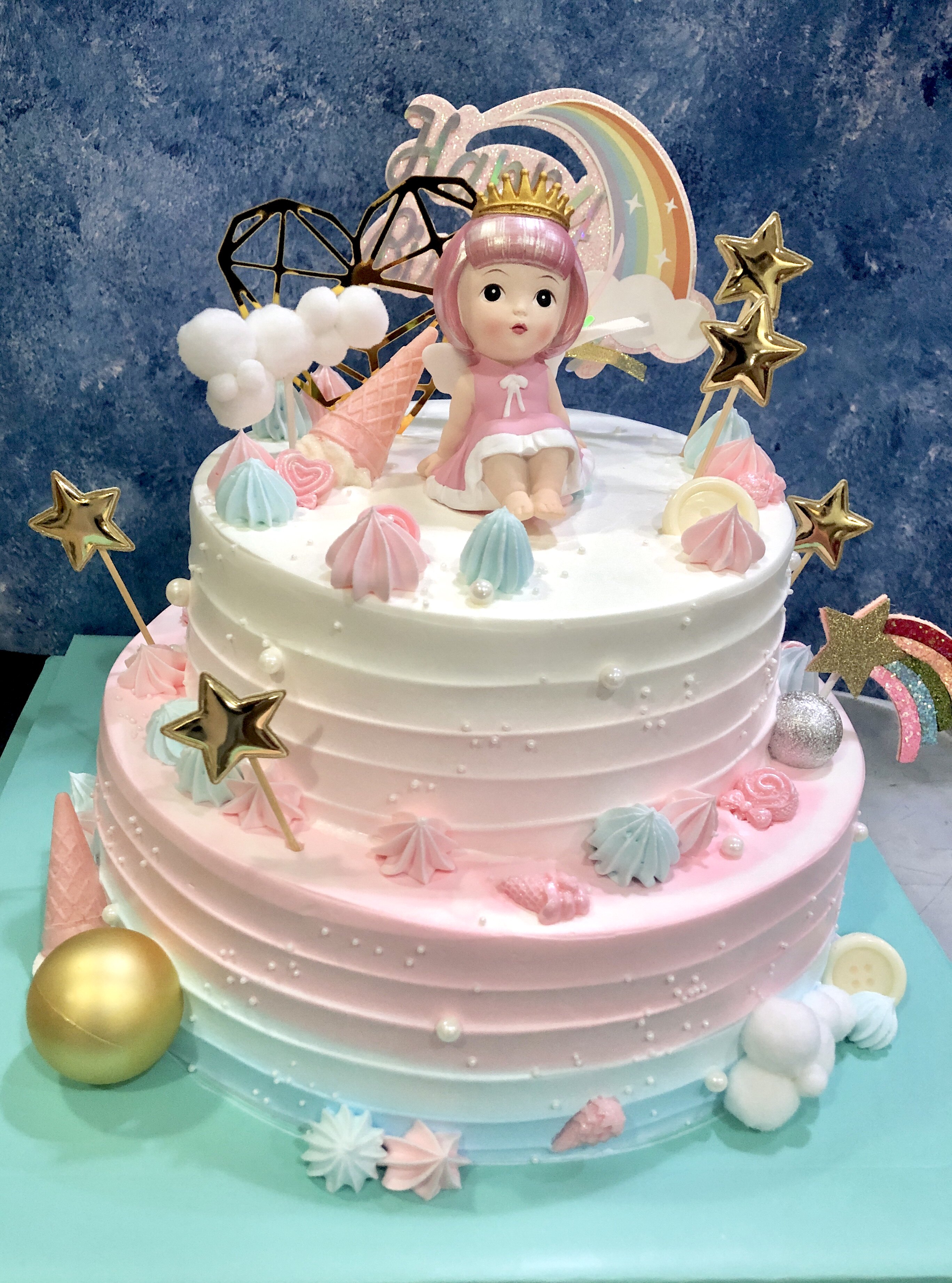 宝宝生日蛋糕男孩女孩渐变变色百天周岁满月上海同城新鲜蛋糕