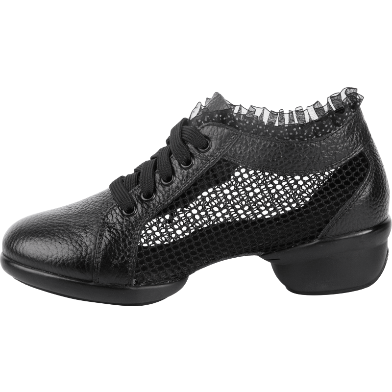 卡路奇广场舞女鞋2022春夏新款真皮舞蹈鞋中跟网面现代舞鞋