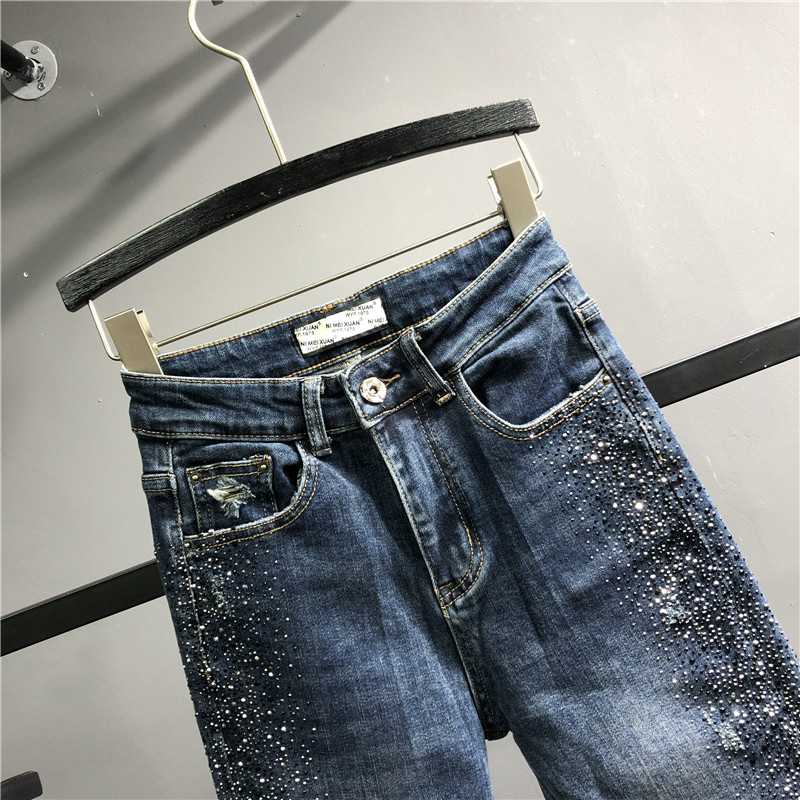 欧洲重工侧面烫钻牛仔裤2020年新款秋季牛仔裤