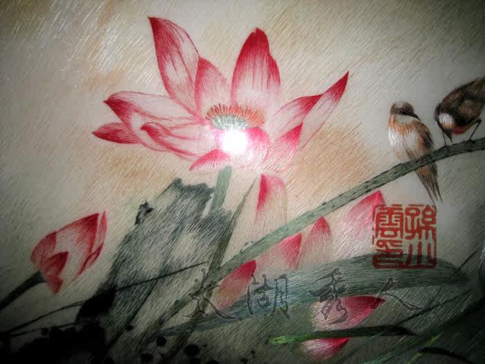 名家孙小云苏绣手工成品精品※虚实乱针绣陈志才水墨荷花※装饰画