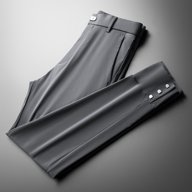 轻奢高端丝滑男裤柔软舒适四面弹冰丝超薄透气休闲裤男修身小脚裤