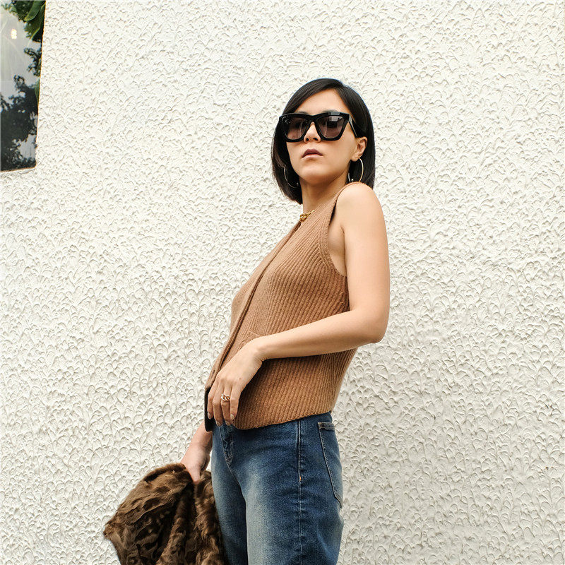 伴你左右汤汤2004欧美风高端女装羊绒马夹单排扣针毛针织衫