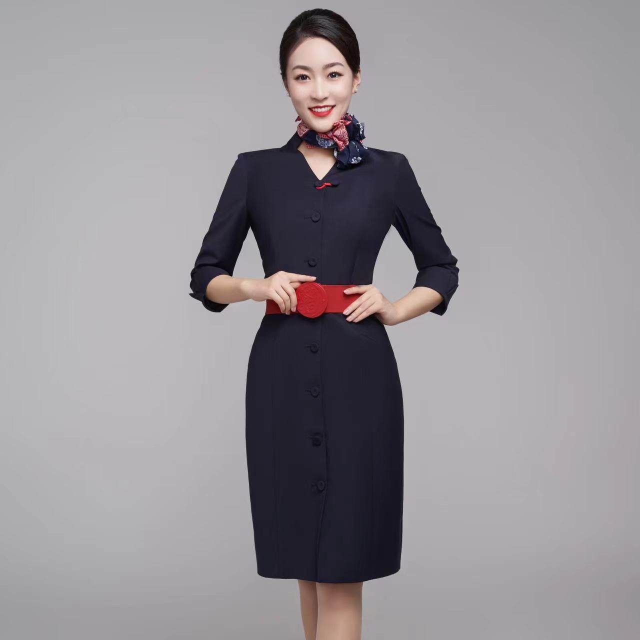 空姐面试优雅职业七分制服连衣裙夏季乘务员东航连衣裙