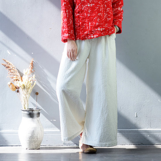 Literary Retro Style Autumn And Winter Thickened Texture Cotton Linen Wide Leg Pants Women's Casual Tea Clothes Loose Medium Length Literary Retro Style Autumn And Winter Thickened Texture Cotton Linen Wide Leg Pants Women's Casual Tea Clothes Loose Medium Length