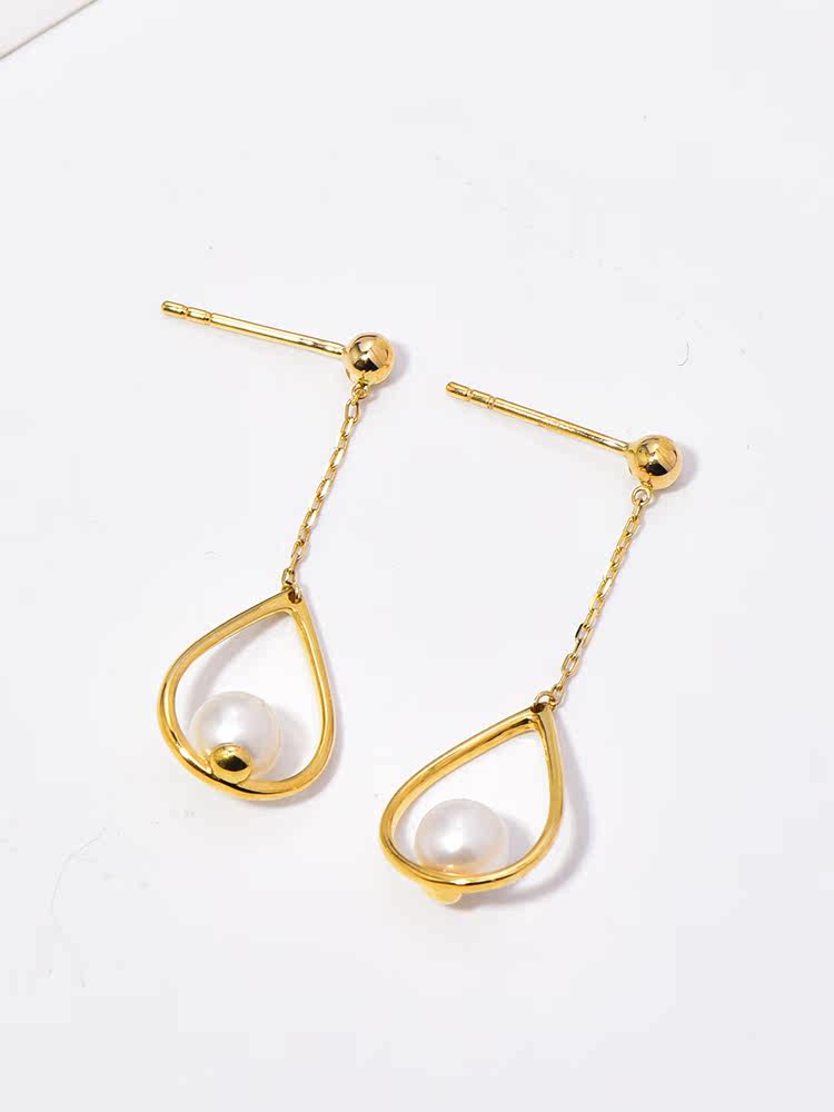 韩国正品14k黄金耳钉气质新款金球转运流苏耳饰