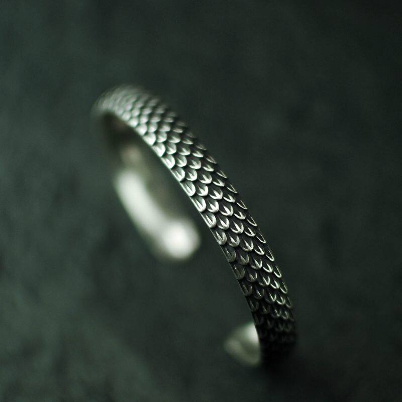 原创设计复古纯银龙鳞逆鳞手镯手环银饰男友手镯