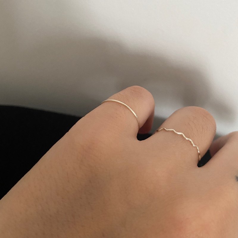 素圈波浪超细戒指s925纯银叠戴尾关节简约闺蜜戒指