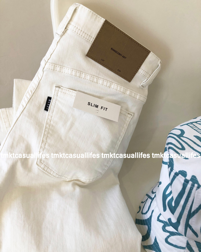 质感十足！进口客供！破洞九分牛仔裤白色休闲修身文艺小脚裤男士