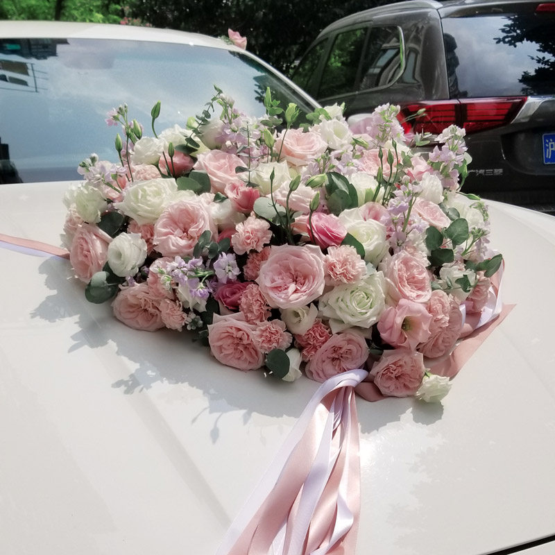 婚车装饰头车鲜花扎花上海花店同城上门服务胸花手捧婚车鲜花