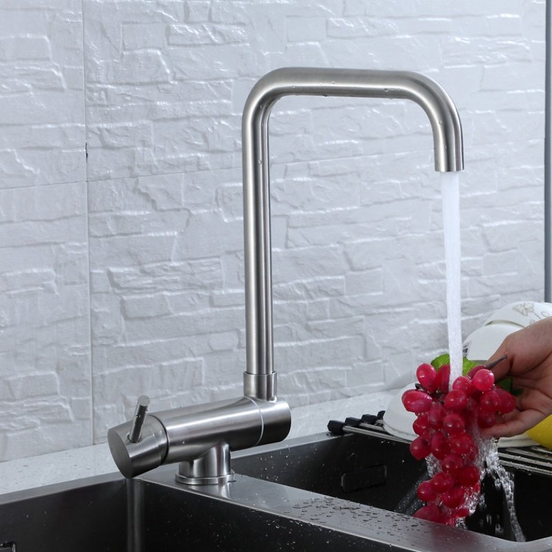 水龙头开窗不锈钢厨房冷热冷热水折叠旋转单孔防档厨房龙头