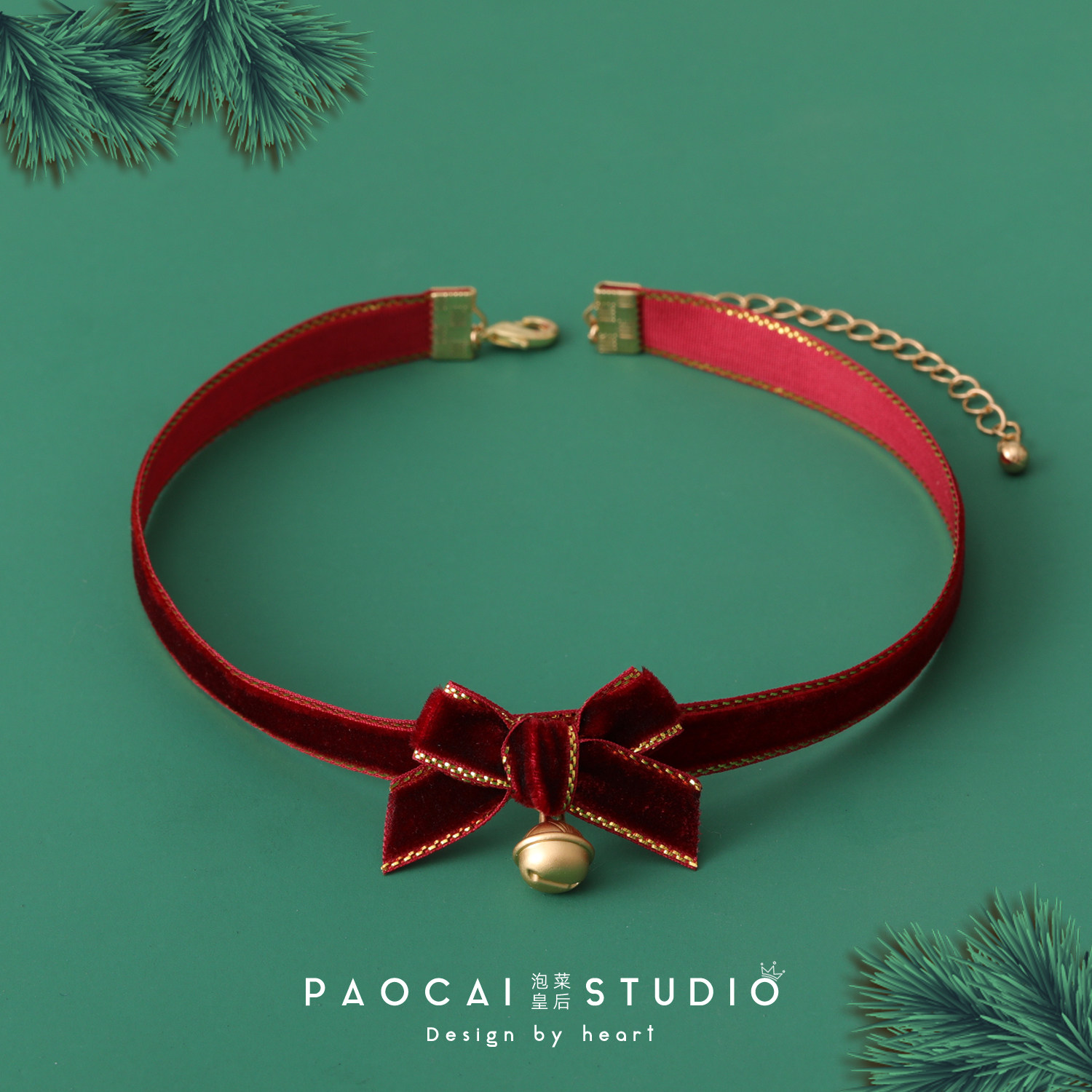 原创锁骨颈链日韩百搭气质铃铛圣诞项链丝绒项链