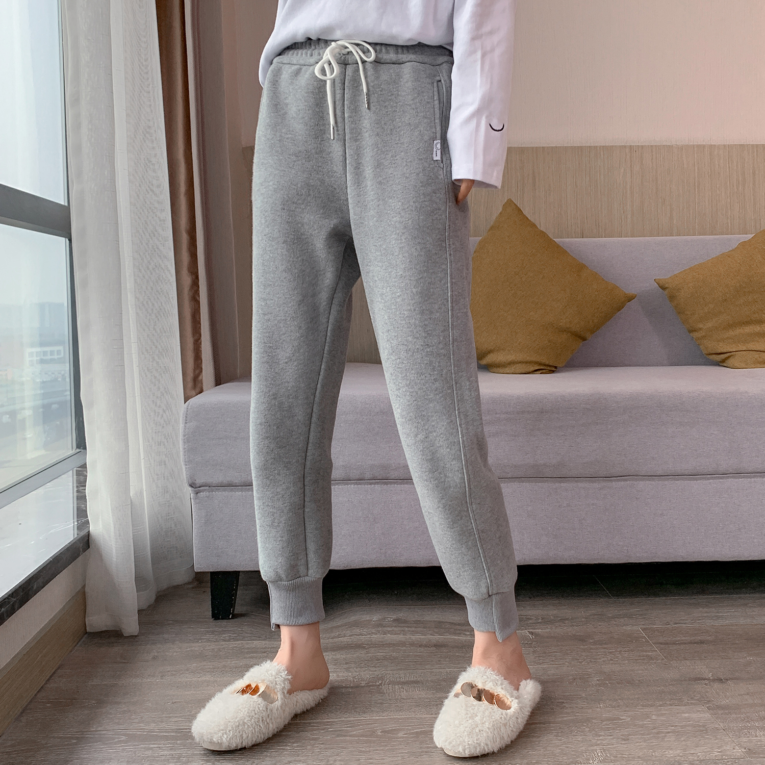 加绒休闲卫裤女欧洲站2020冬季新款欧货宽松加厚休闲裤