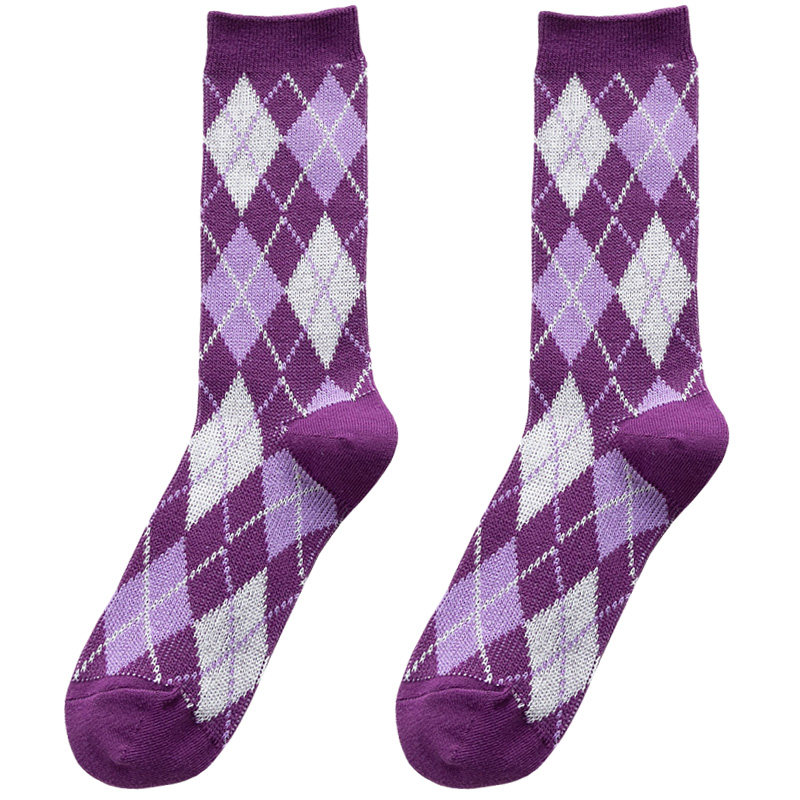 筒袜紫色袜子袜子女女中ins秋冬纯棉长袜韩国中筒袜