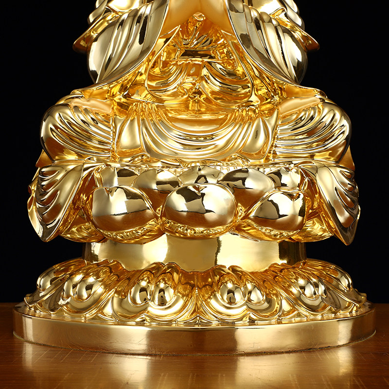 开光纯铜贴金佛像观音菩萨摆件合十观世音居家摆件