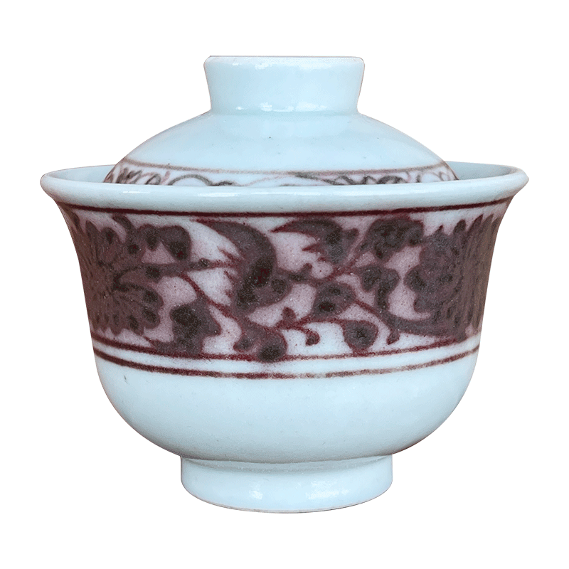 景德镇 克勤堂 仿元釉里红瓷器 缠枝菊纹 迷你盖碗