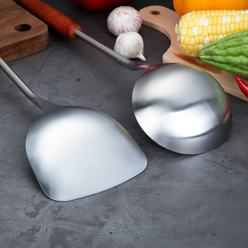 不锈钢单个锅铲家用炒菜铲子铁炒铲三件套厨房汤勺厨具套装乔品居