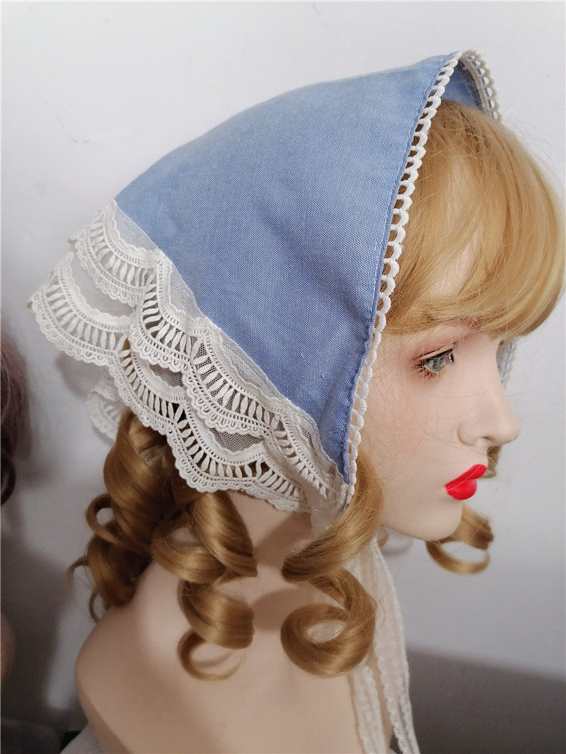 蓝色三角巾帽女包头巾头巾中世纪复古装扮写真拍摄帽子