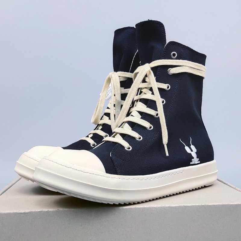 ro高帮鞋19ss机器人刺绣帆布布鞋增高奶香厚底高帮鞋