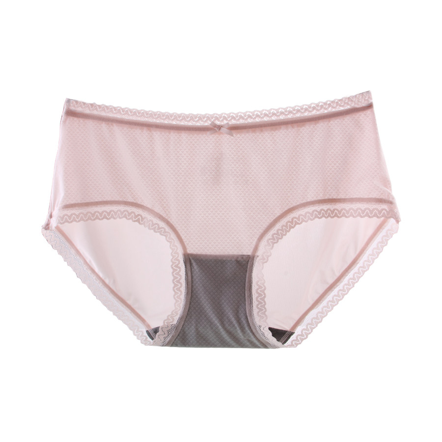 花仙子新品纯色超薄甜美透明镂空性感速干冰丝平角裤