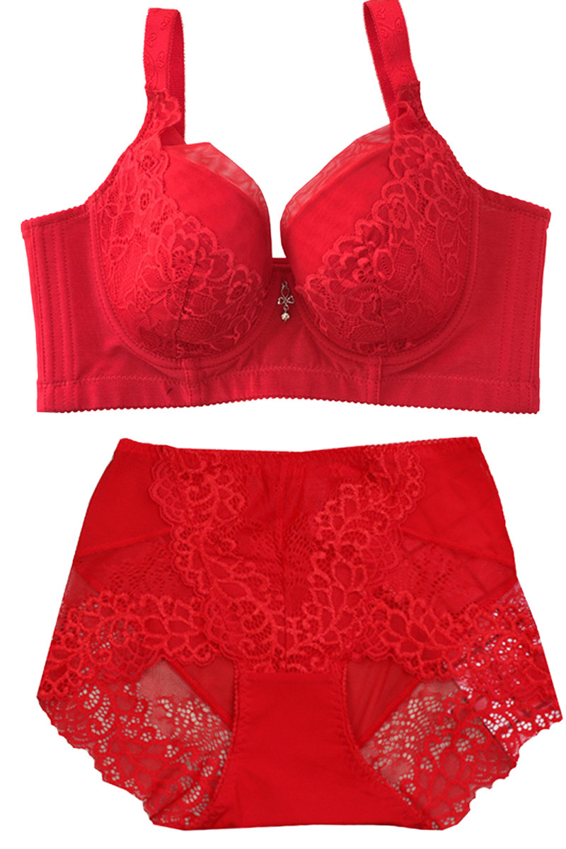 新款大红罩杯薄款聚拢套装文胸性感调整大胸文胸套装